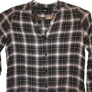 Wallpapher Womens Medium Black White Plaid Long Sleeve High Low Lace Shirt M